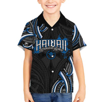 Traditional Art Hawaiian Kakau Tattoos Family Matching Off The Shoulder Long Sleeve Dress and Hawaiian Shirt Blue Color LT03 Son's Shirt Blue - Polynesian Pride