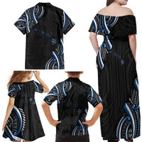 Traditional Art Hawaiian Kakau Tattoos Family Matching Off Shoulder Maxi Dress and Hawaiian Shirt Blue Color LT03 - Polynesian Pride