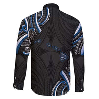 Traditional Art Hawaiian Kakau Tattoos Family Matching Off Shoulder Maxi Dress and Hawaiian Shirt Blue Color LT03 - Polynesian Pride