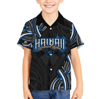 Traditional Art Hawaiian Kakau Tattoos Family Matching Off Shoulder Maxi Dress and Hawaiian Shirt Blue Color LT03 Son's Shirt Blue - Polynesian Pride