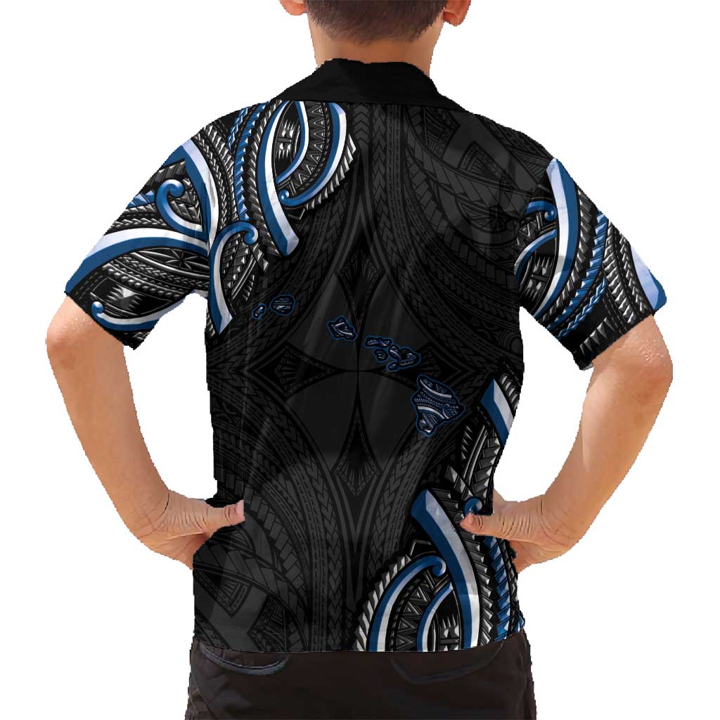 Traditional Art Hawaiian Kakau Tattoos Family Matching Puletasi and Hawaiian Shirt Blue Color LT03 - Polynesian Pride