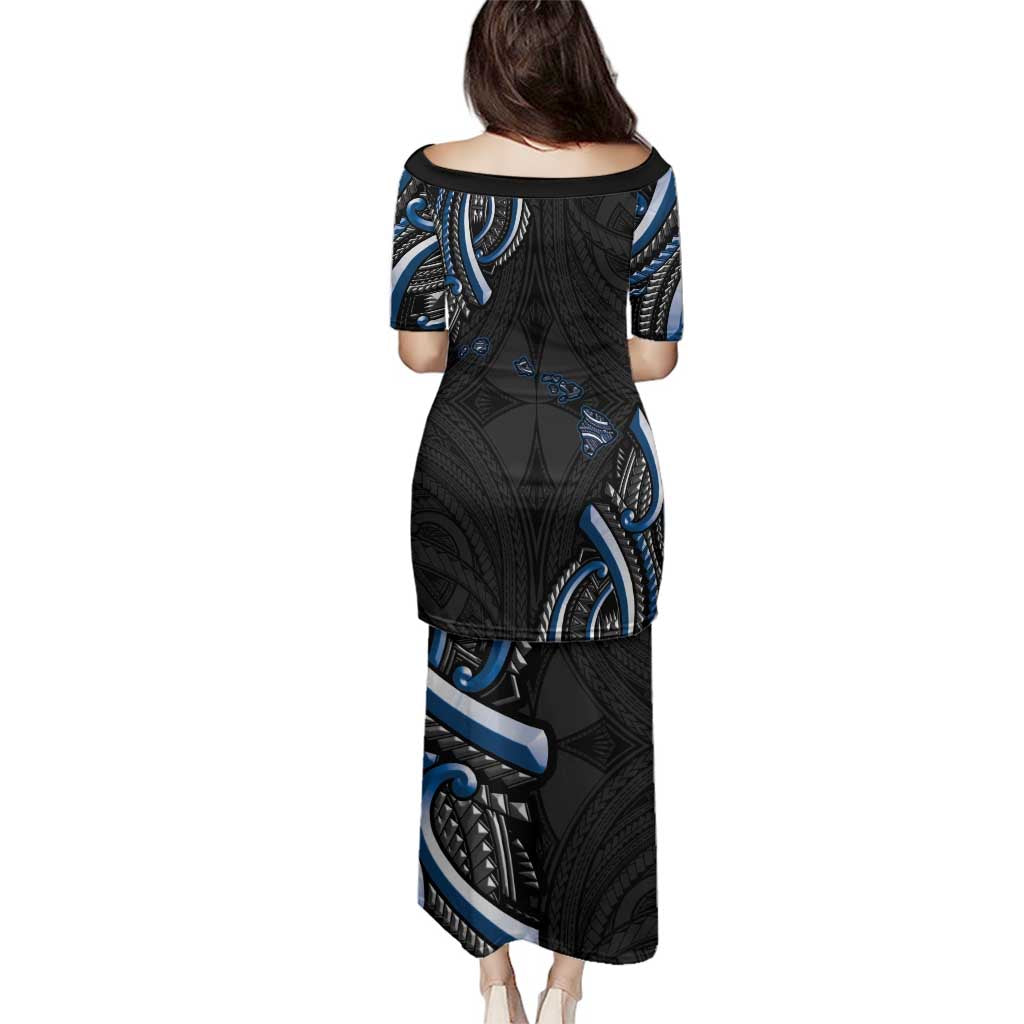 Traditional Art Hawaiian Kakau Tattoos Family Matching Puletasi and Hawaiian Shirt Blue Color LT03 - Polynesian Pride