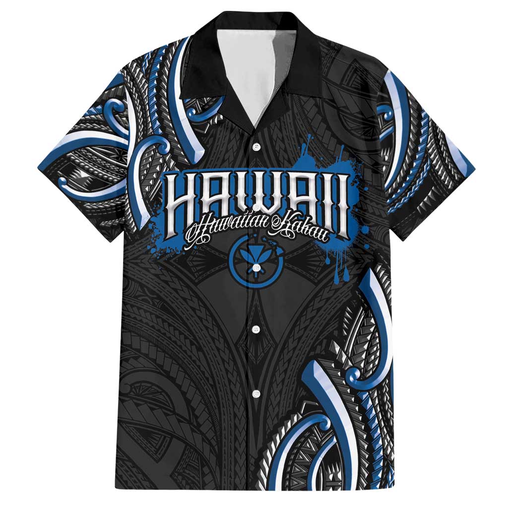 Traditional Art Hawaiian Kakau Tattoos Family Matching Short Sleeve Bodycon Dress and Hawaiian Shirt Blue Color LT03 Dad's Shirt - Short Sleeve Blue - Polynesian Pride