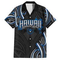 Traditional Art Hawaiian Kakau Tattoos Family Matching Short Sleeve Bodycon Dress and Hawaiian Shirt Blue Color LT03 Dad's Shirt - Short Sleeve Blue - Polynesian Pride