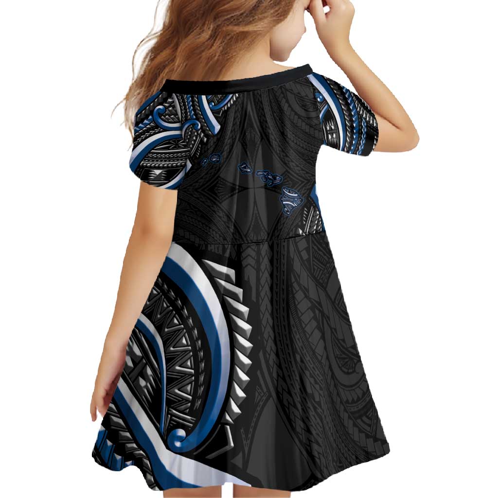 Traditional Art Hawaiian Kakau Tattoos Family Matching Summer Maxi Dress and Hawaiian Shirt Blue Color LT03 - Polynesian Pride