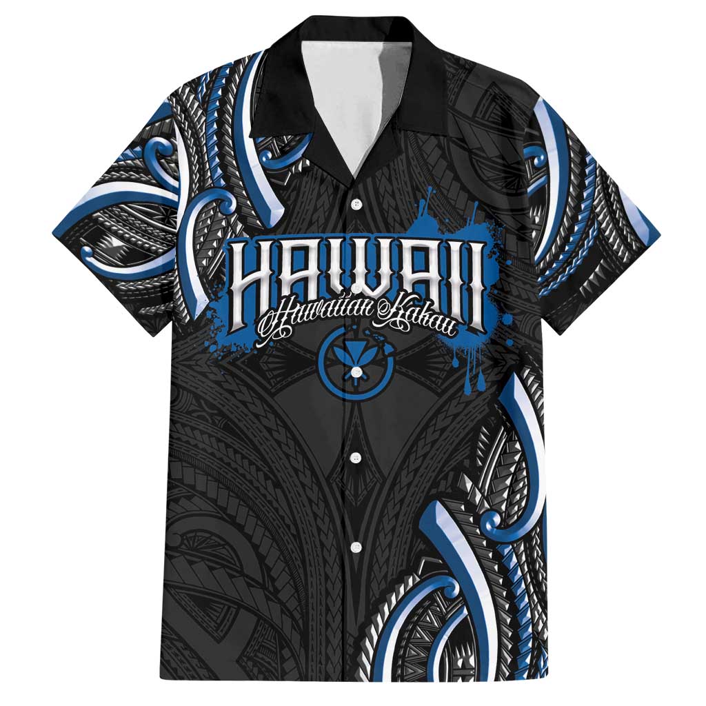 Traditional Art Hawaiian Kakau Tattoos Family Matching Summer Maxi Dress and Hawaiian Shirt Blue Color LT03 Dad's Shirt - Short Sleeve Blue - Polynesian Pride
