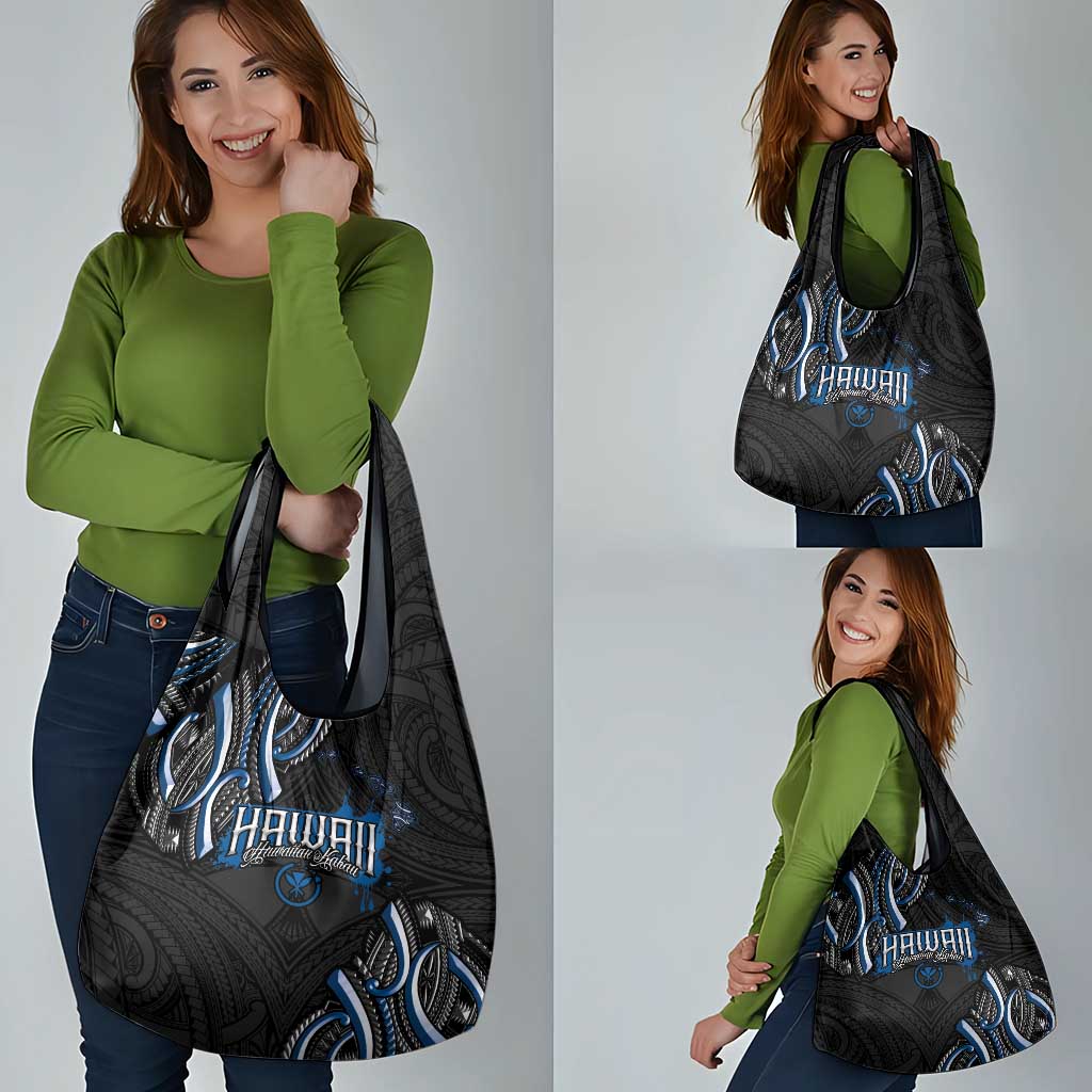 Traditional Art Hawaiian Kakau Tattoos Grocery Bag Blue Color - Polynesian Pride