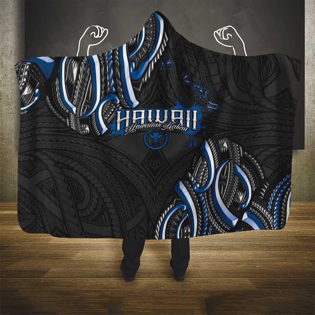 Traditional Art Hawaiian Kakau Tattoos Hooded Blanket Blue Color LT03 - Polynesian Pride