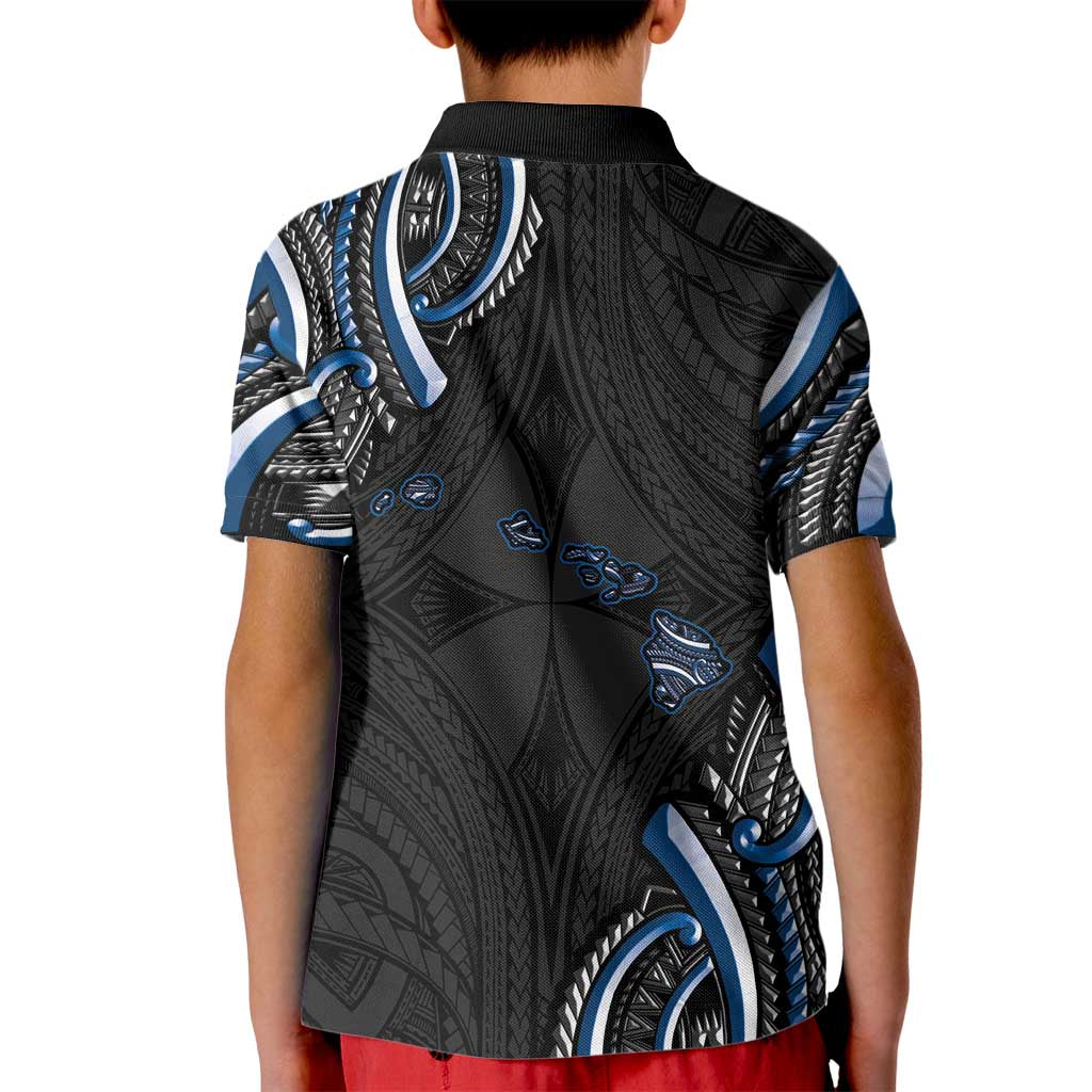 Traditional Art Hawaiian Kakau Tattoos Kid Polo Shirt Blue Color - Polynesian Pride