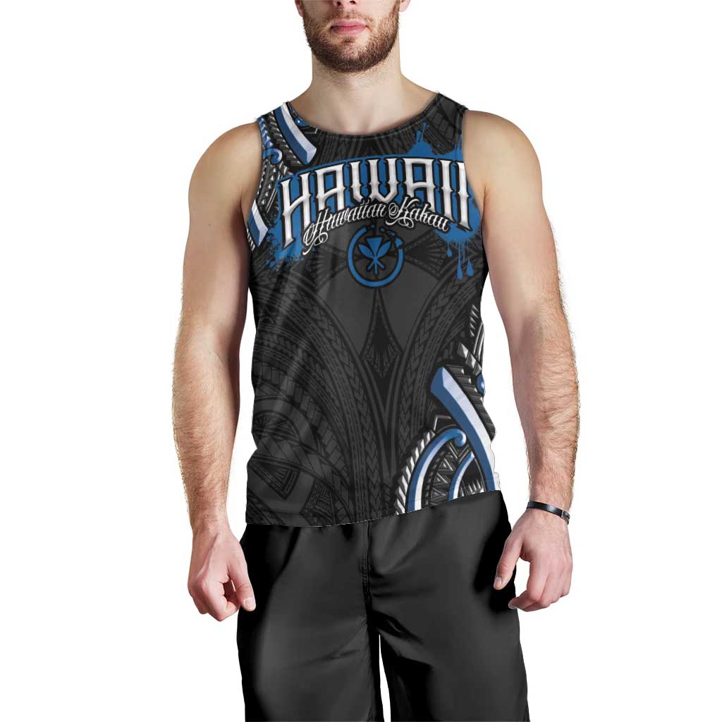 Traditional Art Hawaiian Kakau Tattoos Men Tank Top Blue Color - Polynesian Pride