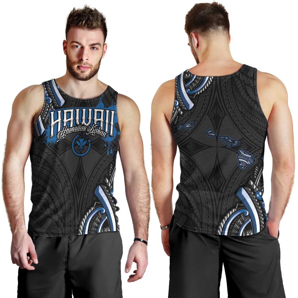 Traditional Art Hawaiian Kakau Tattoos Men Tank Top Blue Color - Polynesian Pride