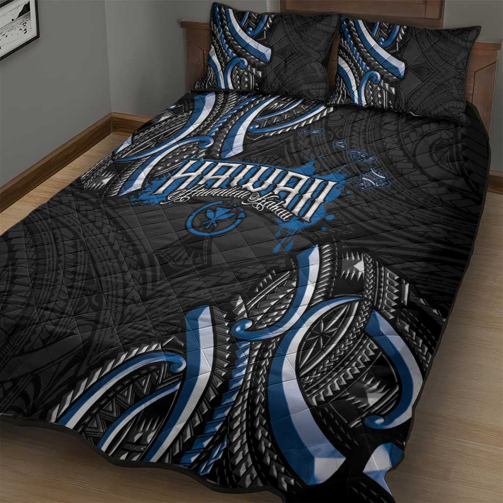 Traditional Art Hawaiian Kakau Tattoos Quilt Bed Set Blue Color - Polynesian Pride