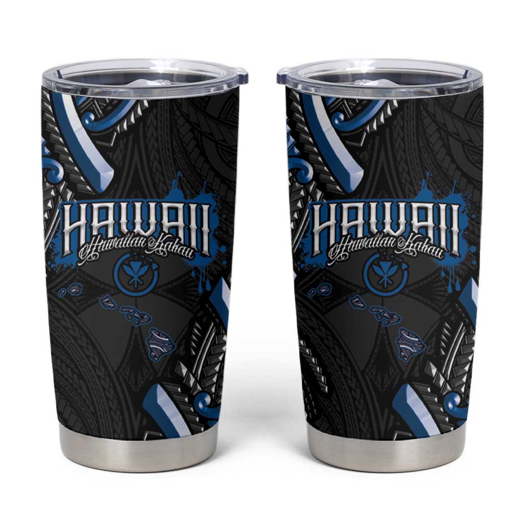 Traditional Art Hawaiian Kakau Tattoos Tumbler Cup Blue Color LT03 Blue - Polynesian Pride