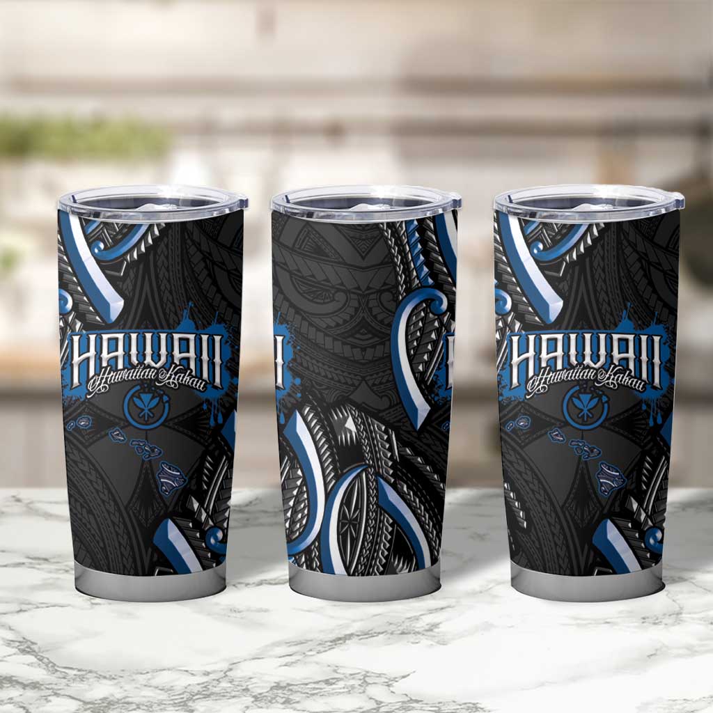 Traditional Art Hawaiian Kakau Tattoos Tumbler Cup Blue Color LT03 - Polynesian Pride