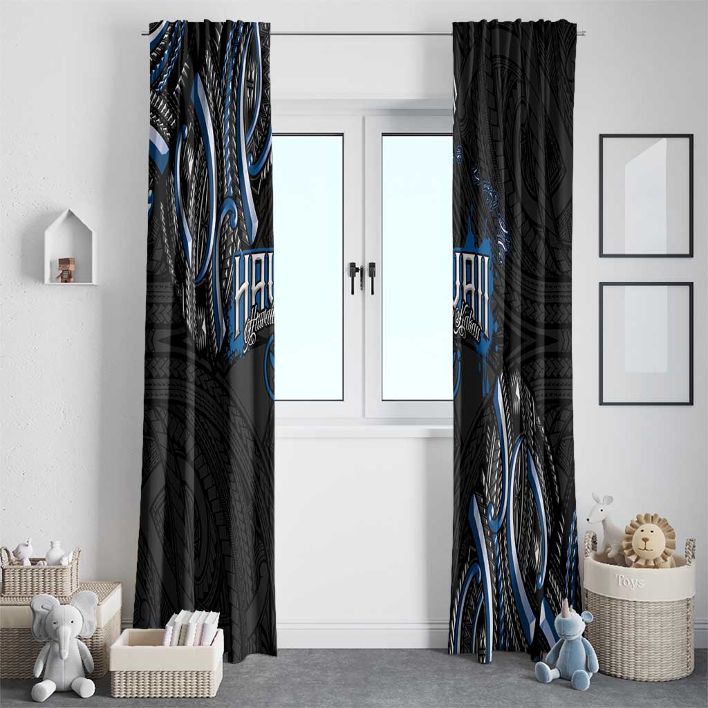 Traditional Art Hawaiian Kakau Tattoos Window Curtain Blue Color - Polynesian Pride