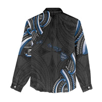 Traditional Art Hawaiian Kakau Tattoos Women Casual Shirt Blue Color - Polynesian Pride