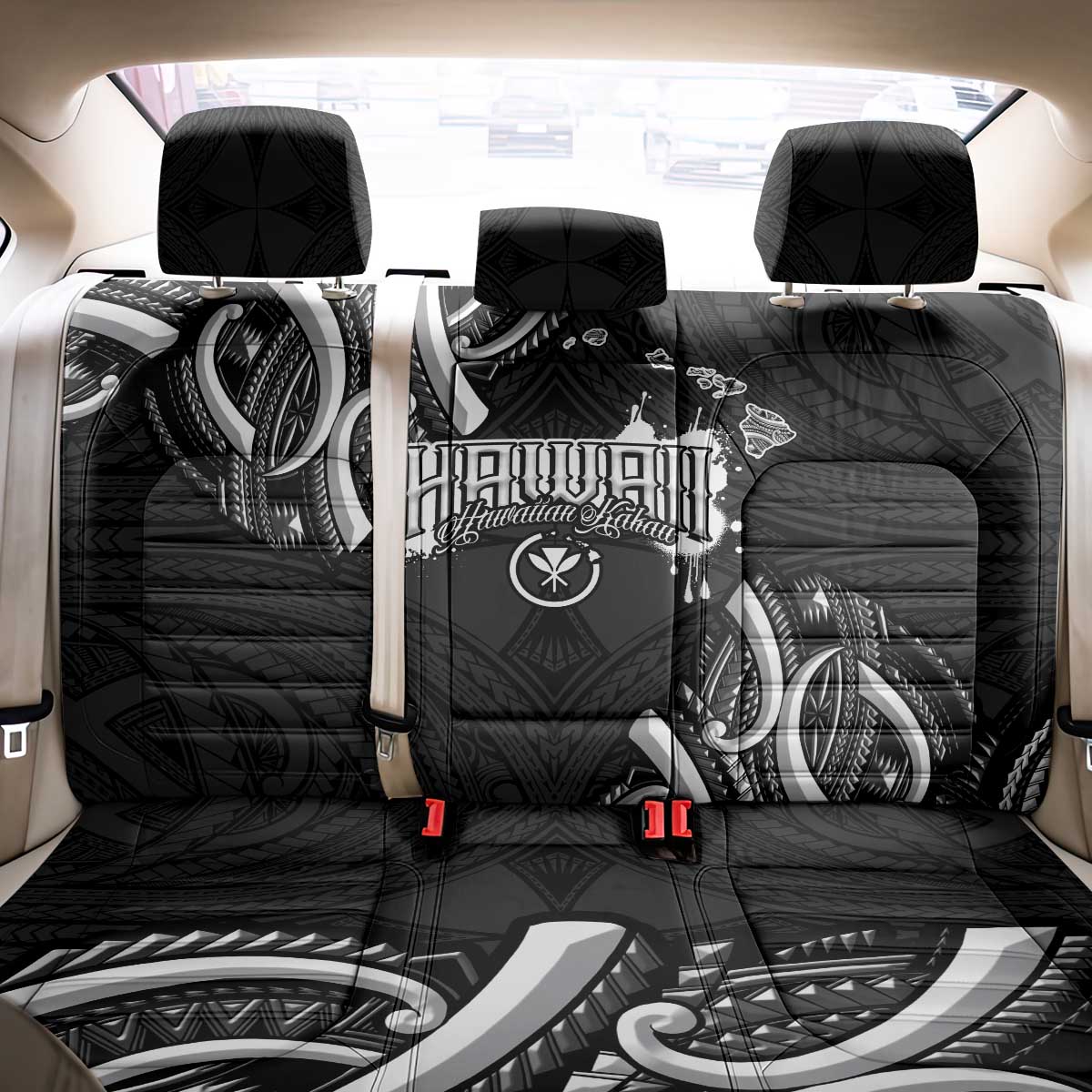 Traditional Art Hawaiian Kakau Tattoos Back Car Seat Cover White - Polynesian Pride