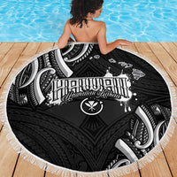 Traditional Art Hawaiian Kakau Tattoos Beach Blanket White - Polynesian Pride