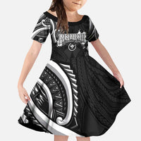 Traditional Art Hawaiian Kakau Tattoos Family Matching Long Sleeve Bodycon Dress and Hawaiian Shirt White LT03 Daughter's Dress White - Polynesian Pride