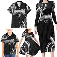 Traditional Art Hawaiian Kakau Tattoos Family Matching Long Sleeve Bodycon Dress and Hawaiian Shirt White LT03 - Polynesian Pride