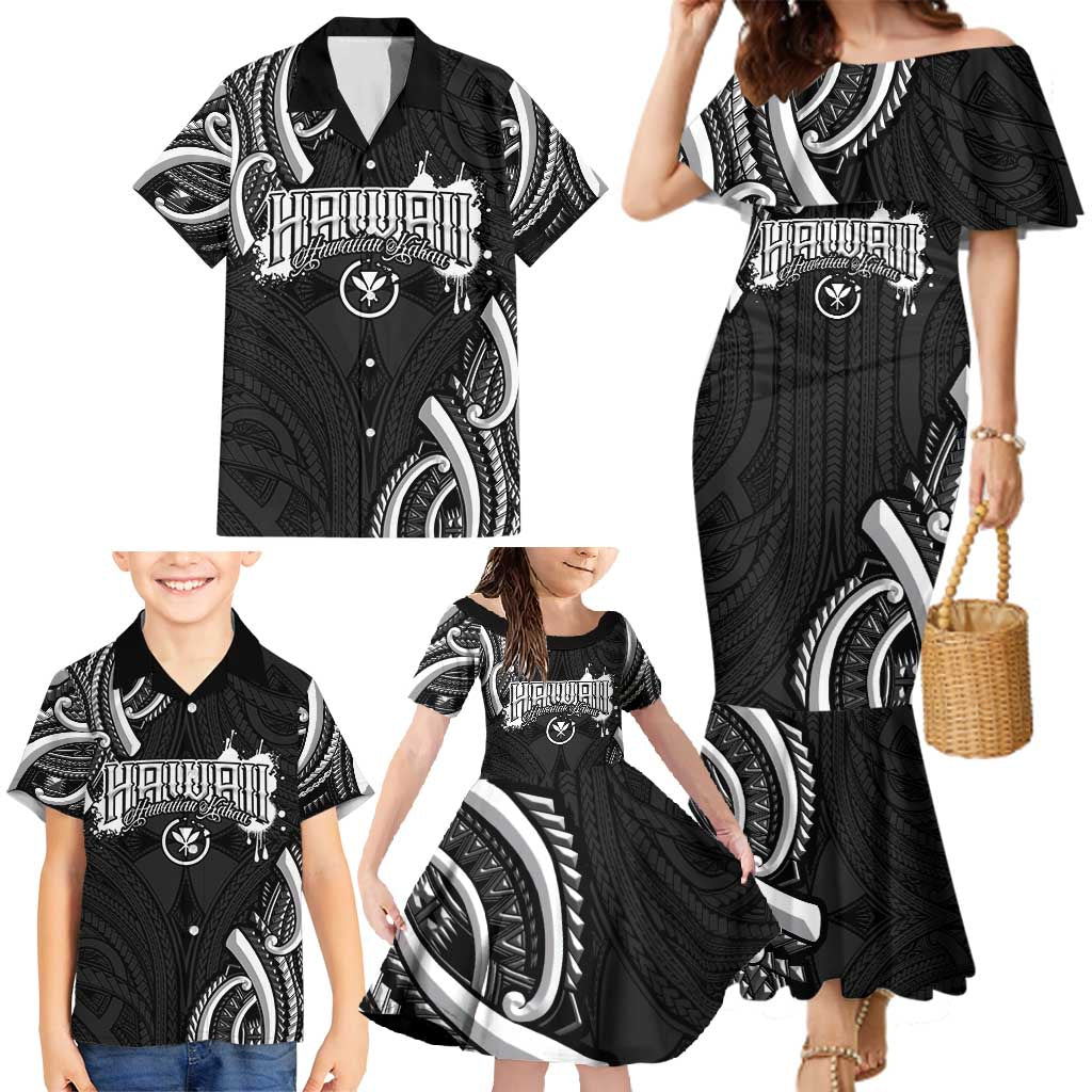 Traditional Art Hawaiian Kakau Tattoos Family Matching Mermaid Dress and Hawaiian Shirt White LT03 - Polynesian Pride