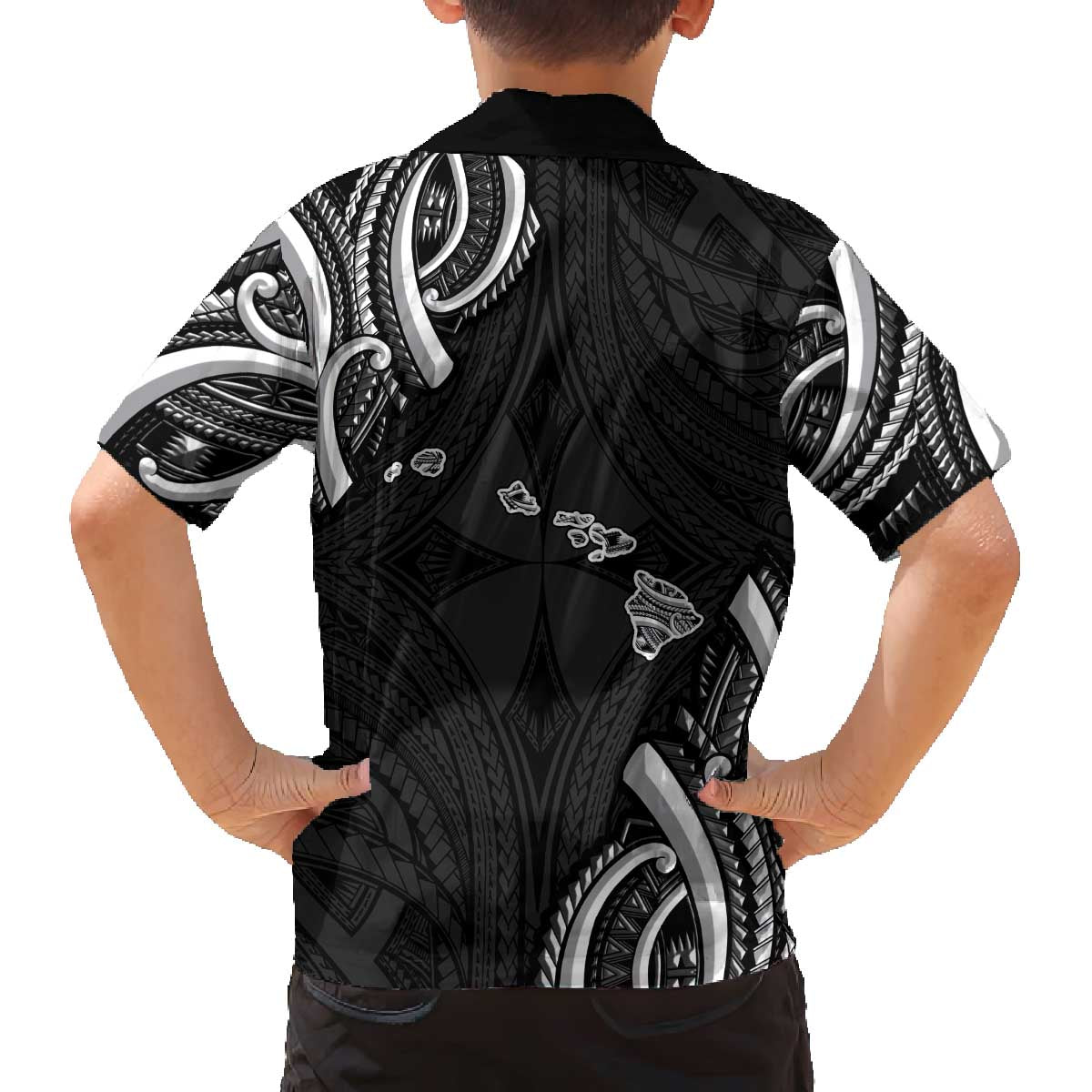 Traditional Art Hawaiian Kakau Tattoos Family Matching Off The Shoulder Long Sleeve Dress and Hawaiian Shirt White LT03 - Polynesian Pride