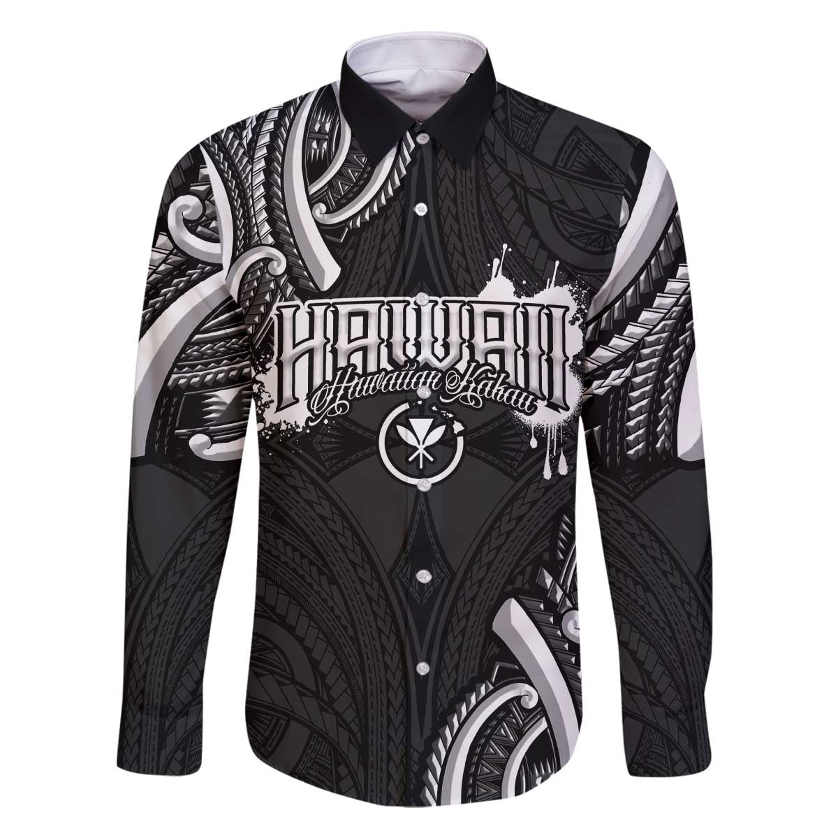 Traditional Art Hawaiian Kakau Tattoos Family Matching Off The Shoulder Long Sleeve Dress and Hawaiian Shirt White LT03 Dad's Shirt - Long Sleeve White - Polynesian Pride