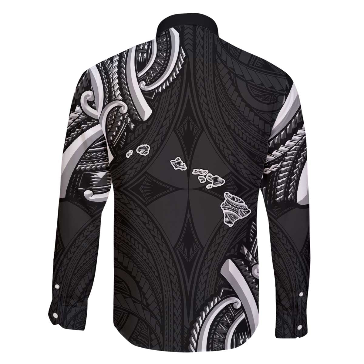 Traditional Art Hawaiian Kakau Tattoos Family Matching Off The Shoulder Long Sleeve Dress and Hawaiian Shirt White LT03 - Polynesian Pride