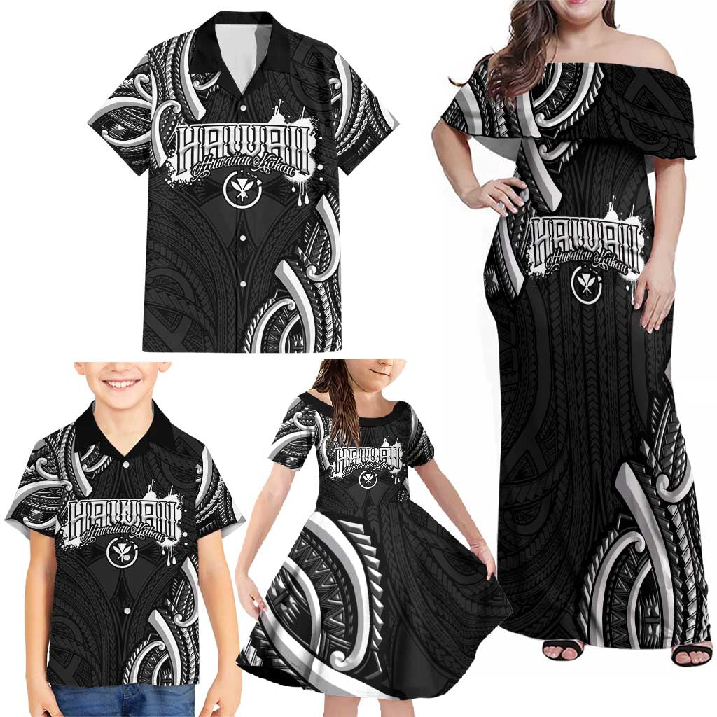 Traditional Art Hawaiian Kakau Tattoos Family Matching Off Shoulder Maxi Dress and Hawaiian Shirt White LT03 - Polynesian Pride