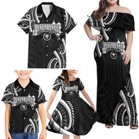 Traditional Art Hawaiian Kakau Tattoos Family Matching Off Shoulder Maxi Dress and Hawaiian Shirt White LT03 - Polynesian Pride