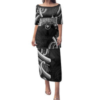 Traditional Art Hawaiian Kakau Tattoos Family Matching Puletasi and Hawaiian Shirt White LT03 Mom's Dress White - Polynesian Pride