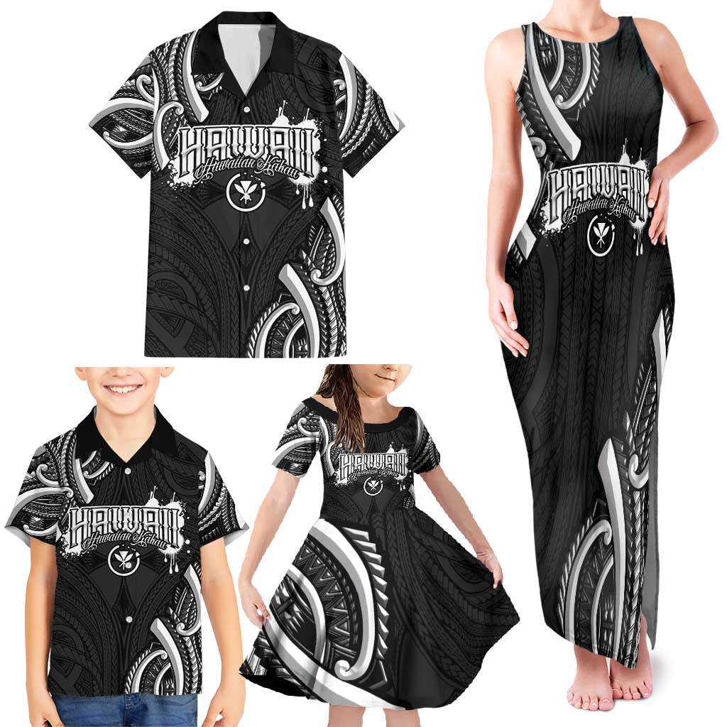 Traditional Art Hawaiian Kakau Tattoos Family Matching Tank Maxi Dress and Hawaiian Shirt White LT03 - Polynesian Pride