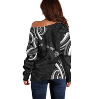 Traditional Art Hawaiian Kakau Tattoos Off Shoulder Sweater White - Polynesian Pride