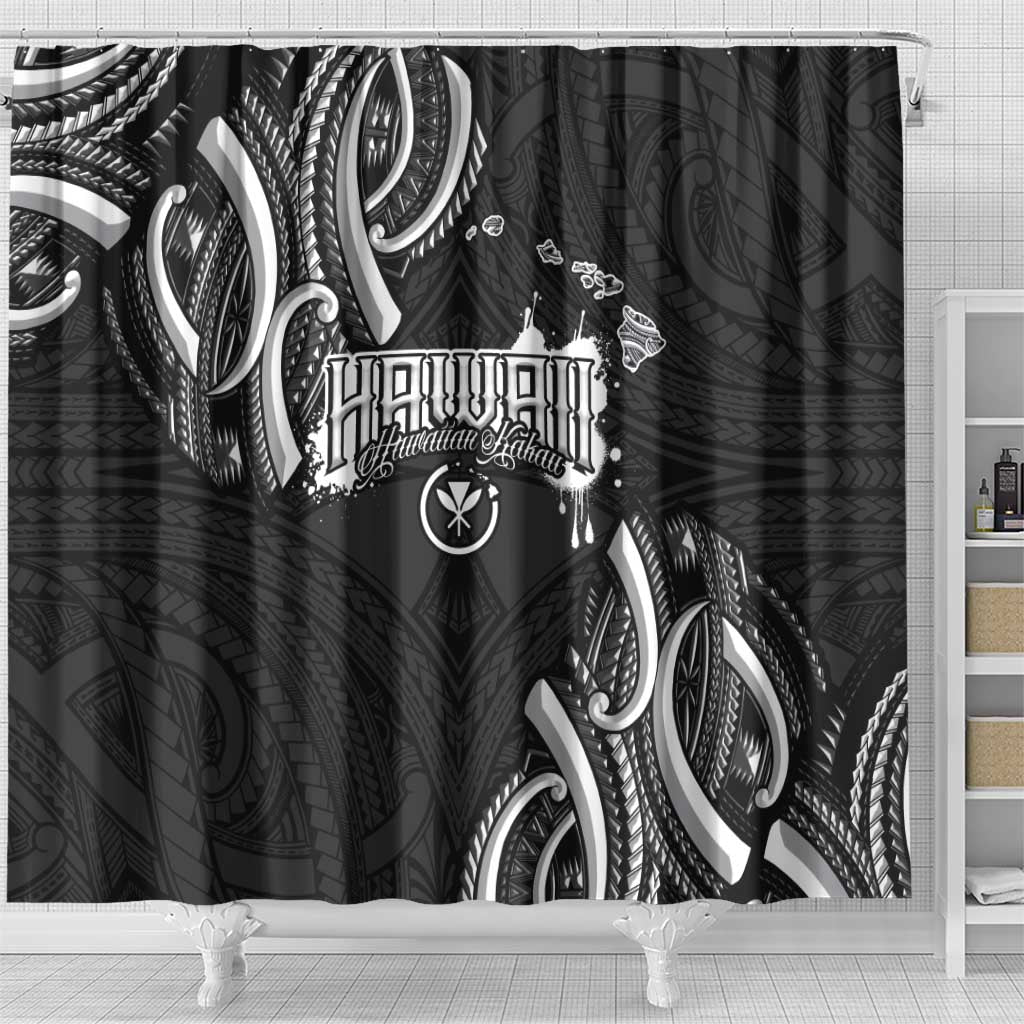 Traditional Art Hawaiian Kakau Tattoos Shower Curtain White - Polynesian Pride