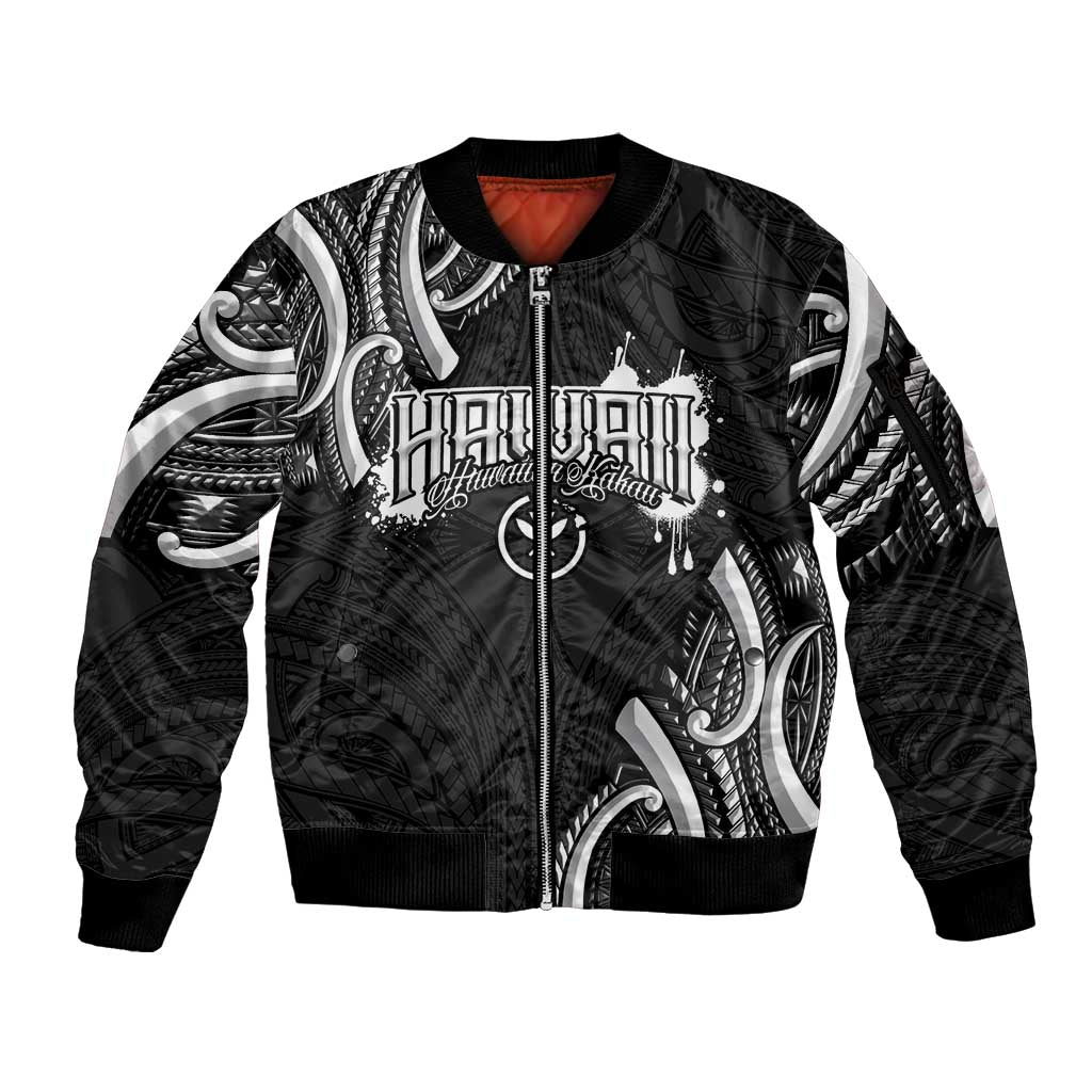 Traditional Art Hawaiian Kakau Tattoos Sleeve Zip Bomber Jacket White LT03 Unisex White - Polynesian Pride