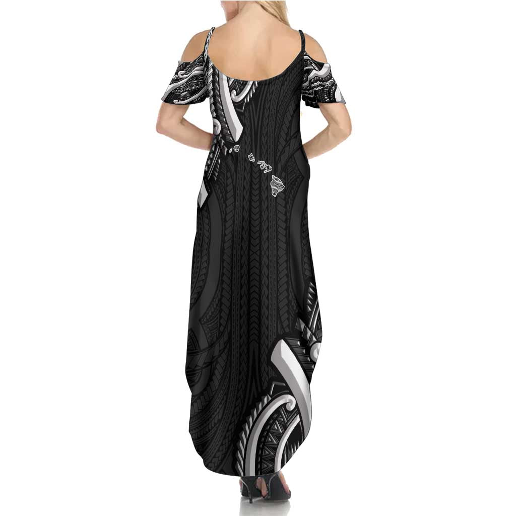 Traditional Art Hawaiian Kakau Tattoos Summer Maxi Dress White - Polynesian Pride