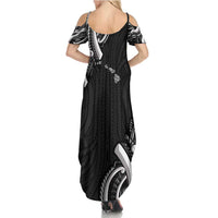 Traditional Art Hawaiian Kakau Tattoos Summer Maxi Dress White - Polynesian Pride