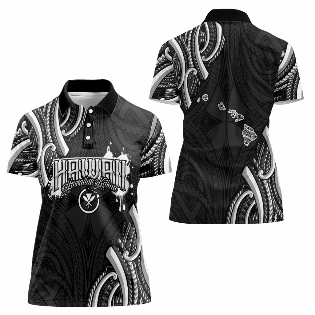Traditional Art Hawaiian Kakau Tattoos Women Polo Shirt White - Polynesian Pride