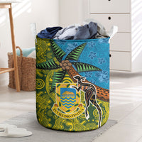Tuvalu and Australia Together Laundry Basket Tapa Pattern and Aboriginal mix Culture