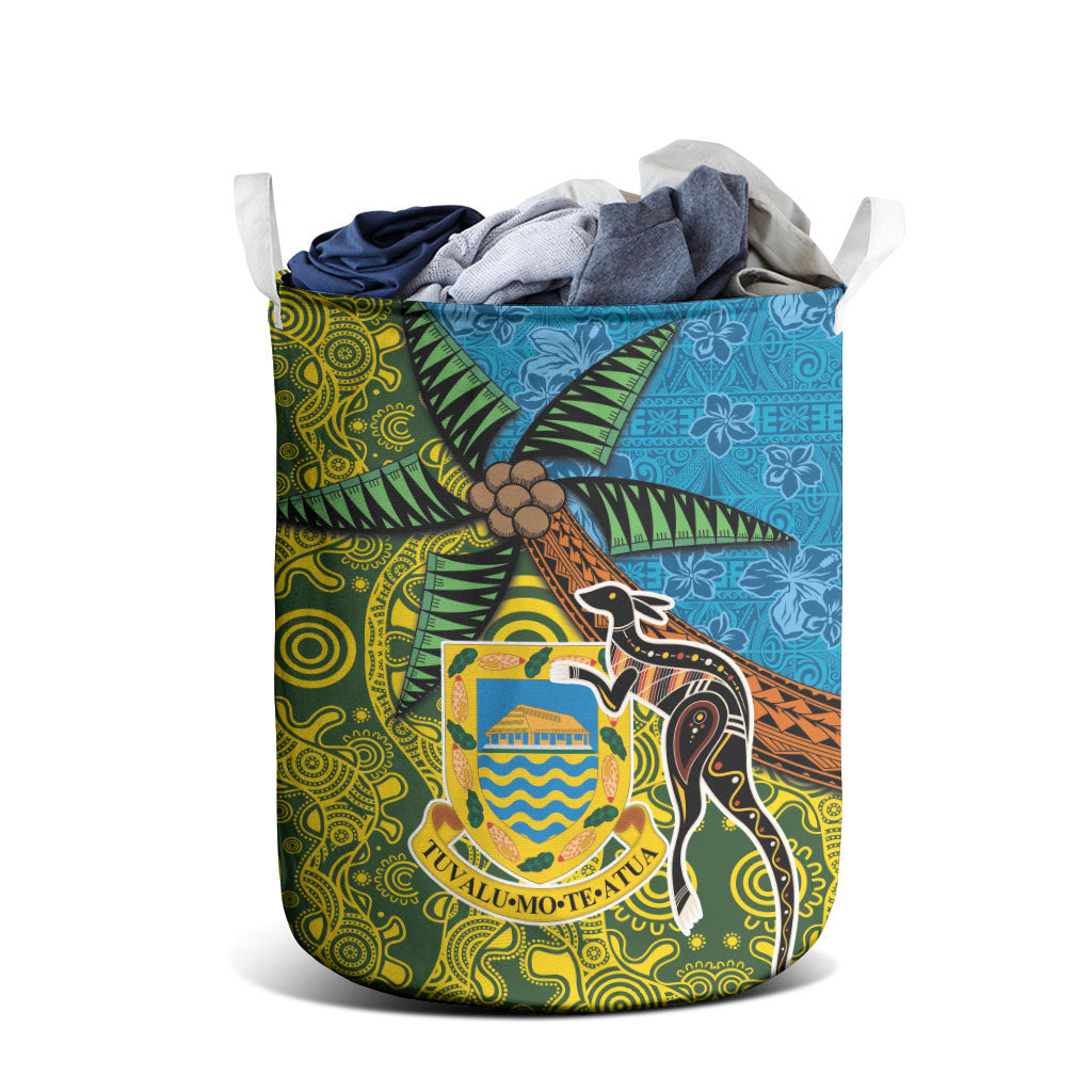 Tuvalu and Australia Together Laundry Basket Tapa Pattern and Aboriginal mix Culture