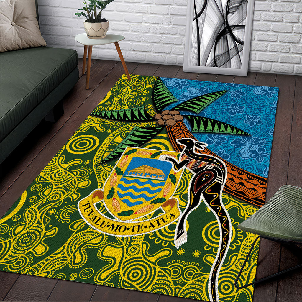 Tuvalu and Australia Together Area Rug Tapa Pattern and Aboriginal mix Culture
