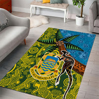 Tuvalu and Australia Together Area Rug Tapa Pattern and Aboriginal mix Culture
