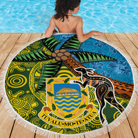 Tuvalu and Australia Together Beach Blanket Tapa Pattern and Aboriginal mix Culture