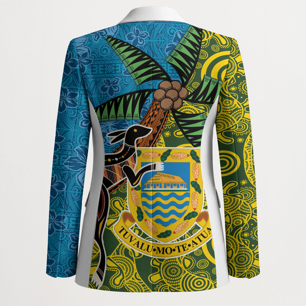 Tuvalu and Australia Together Blazer Tapa Pattern and Aboriginal mix Culture