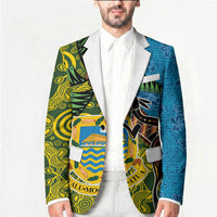 Tuvalu and Australia Together Blazer Tapa Pattern and Aboriginal mix Culture