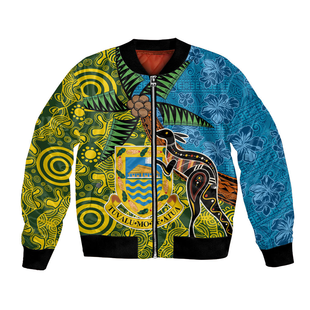 Tuvalu and Australia Together Bomber Jacket Tapa Pattern and Aboriginal mix Culture