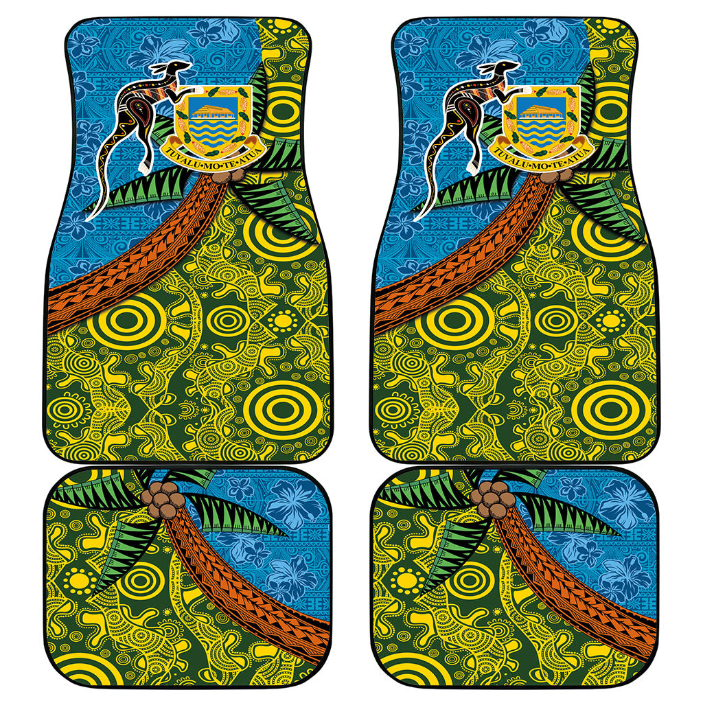 Tuvalu and Australia Together Car Mats Tapa Pattern and Aboriginal mix Culture