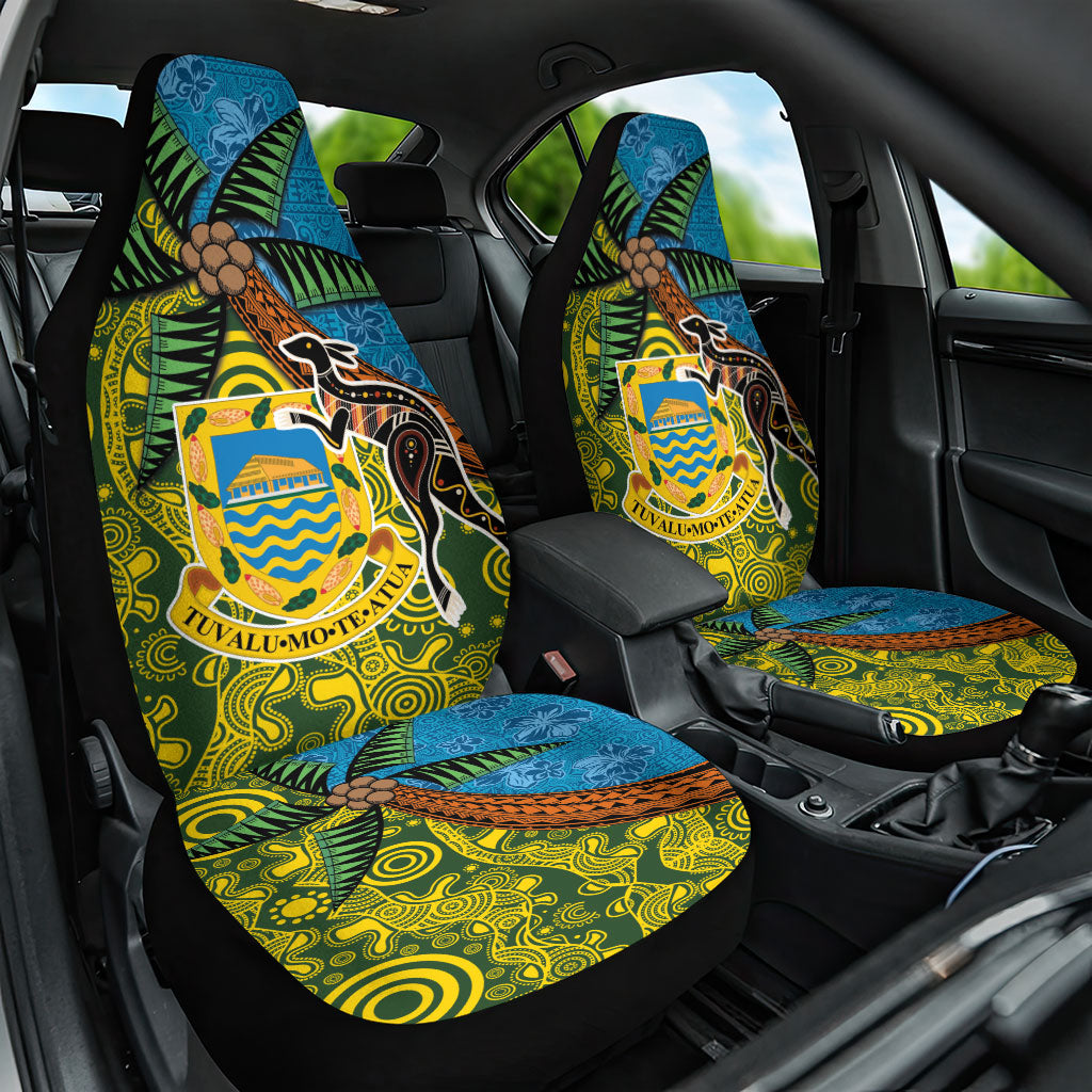 Tuvalu and Australia Together Car Seat Cover Tapa Pattern and Aboriginal mix Culture LT03 One Size Multicolor - Polynesian Pride