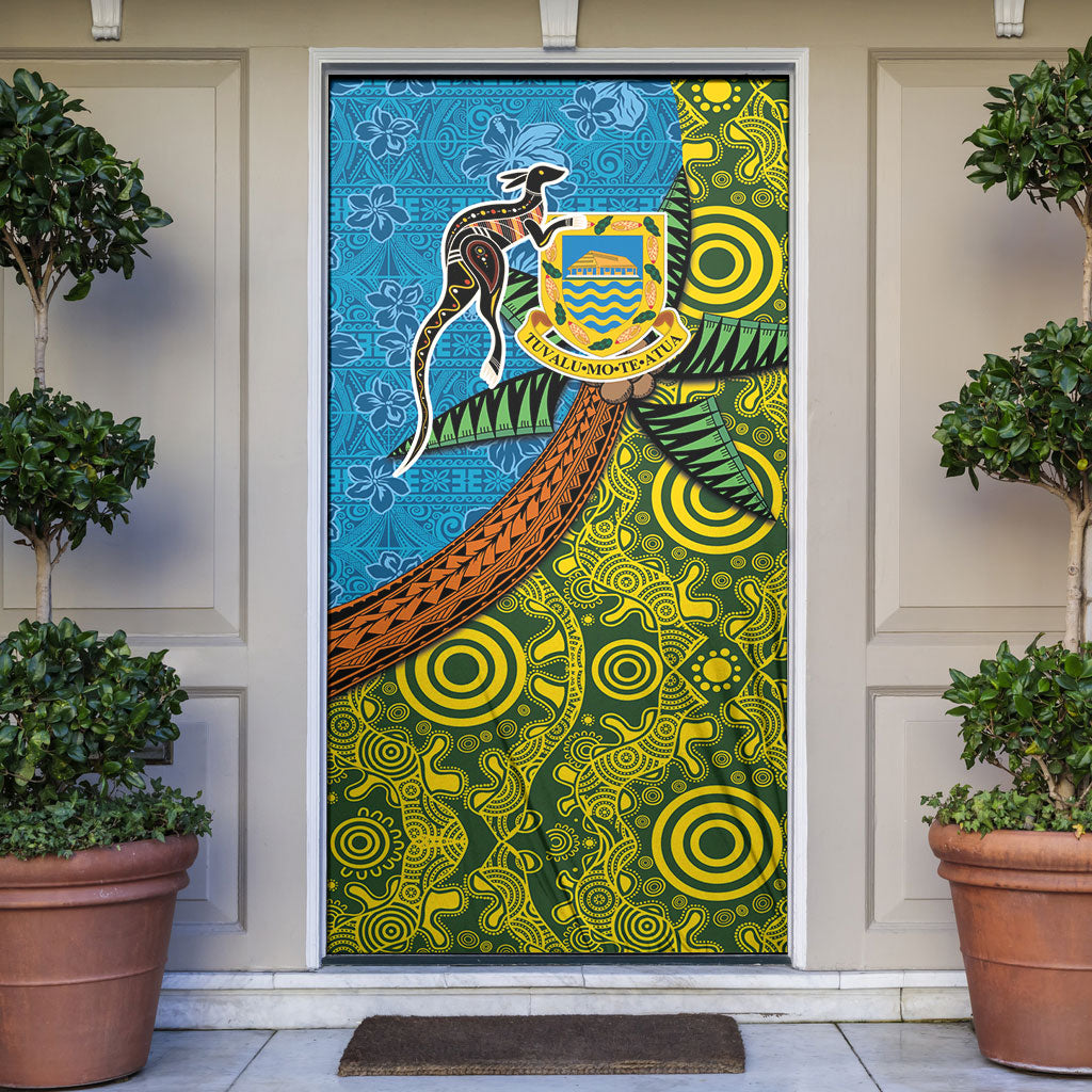 Tuvalu and Australia Together Door Cover Tapa Pattern and Aboriginal mix Culture