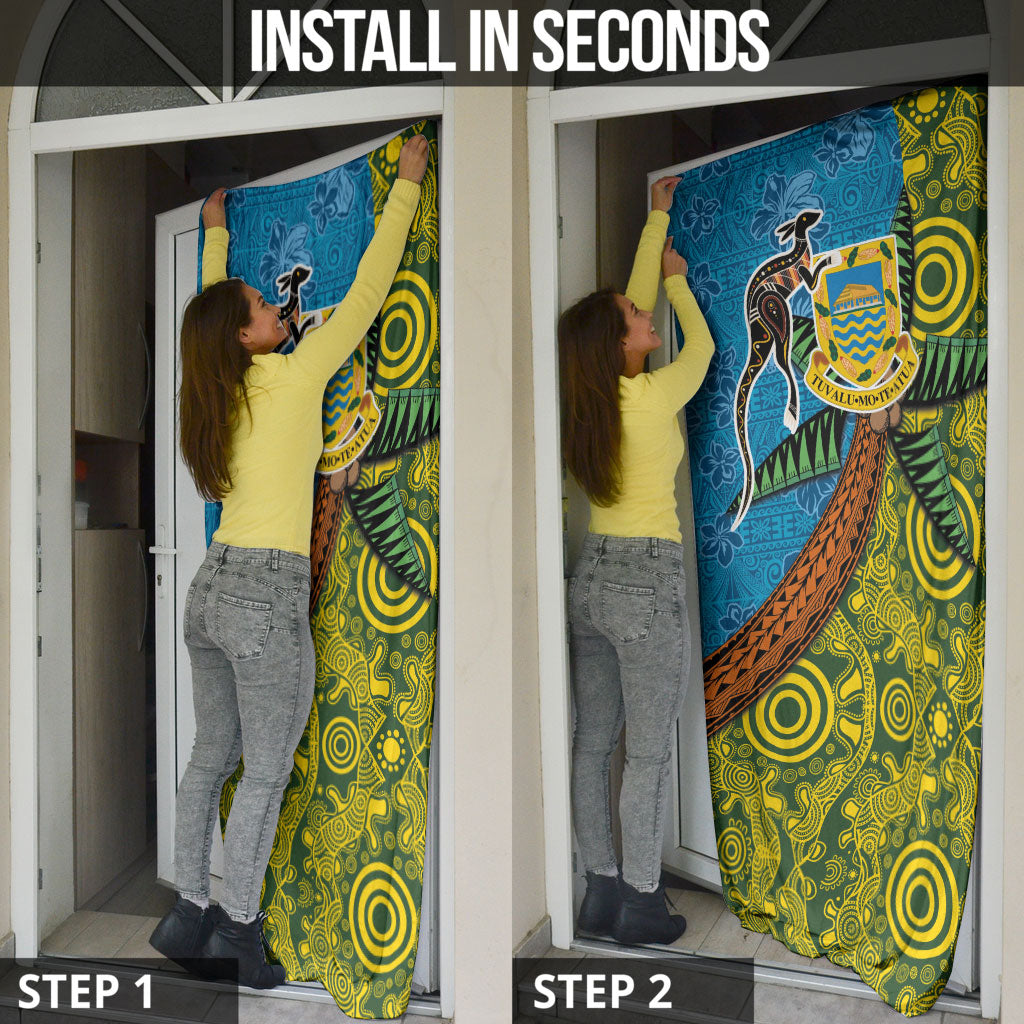 Tuvalu and Australia Together Door Cover Tapa Pattern and Aboriginal mix Culture